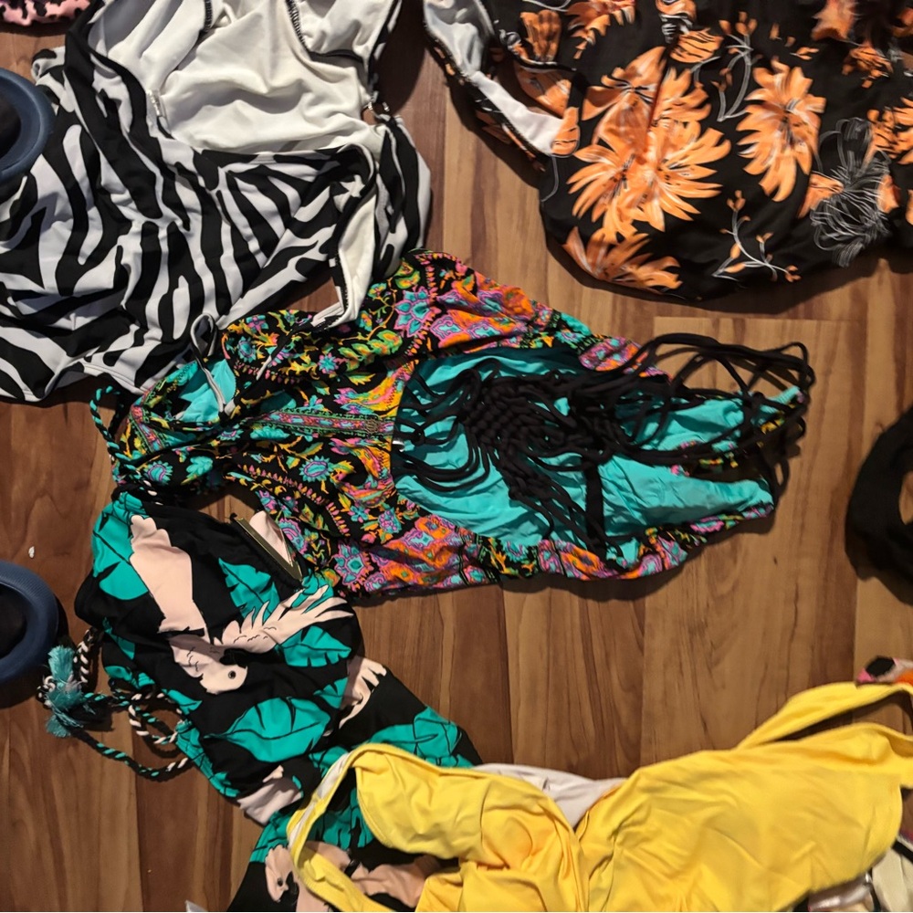 Colorful Patterned Swimsuit with Black Straps